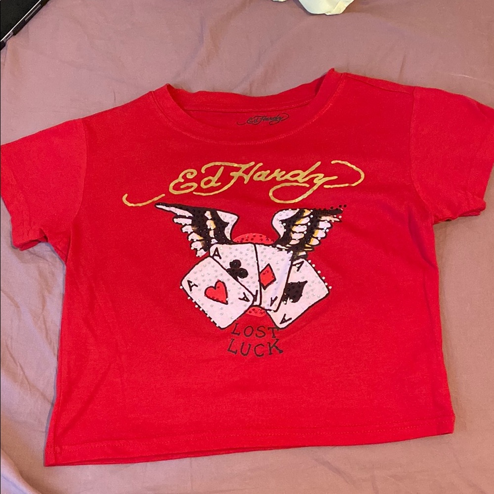 Ed Hardy Red Short Sleeve Graphic Tee